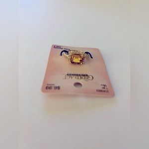 Cubic Zirconia, amber color, gold ring, size 8